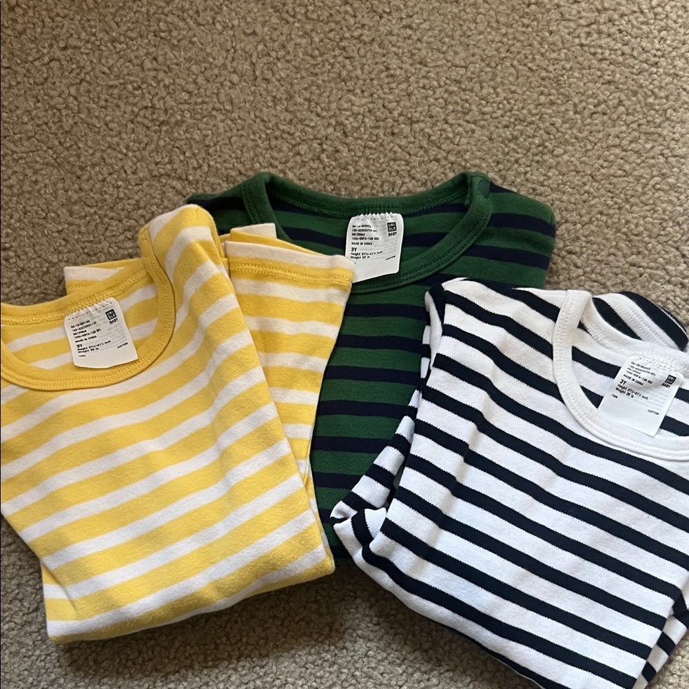 Uniqlo Kids Long Sleeve Striped Tees - Yellow, Green, Navy